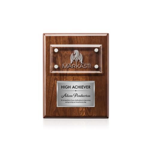 Awards and Plaques - Wall Plaque Awards - Woodward Plaque - Walnut/Silver