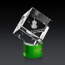 Klein 3D on Round Base Green Square / Cube Crystal Trophy