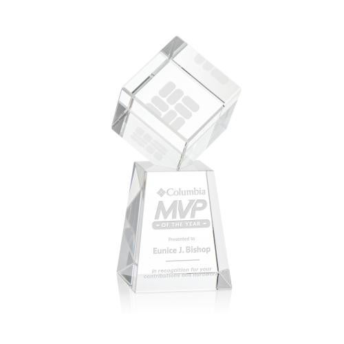 Awards and Plaques - Crystal Trophies - Klein Square / Cube on Medium Base Crystal Trophy