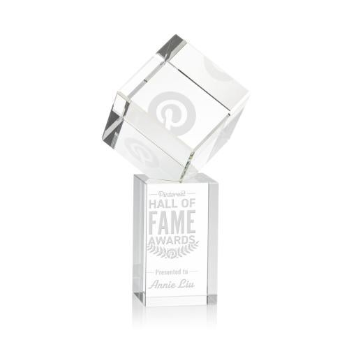 Awards and Plaques - Crystal Trophies - Klein Square / Cube on Yoder Base Crystal Trophy