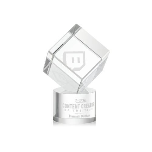 Awards and Plaques - Crystal Trophies - Klein on Round Base Clear Square / Cube Crystal Trophy