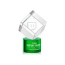 Klein on Round Base Green Square / Cube Crystal Trophy