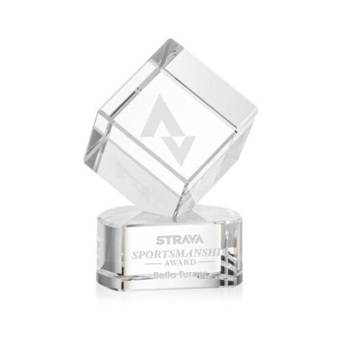 Awards and Plaques - Crystal Trophies - Klein on Half Round Base Clear Square / Cube Crystal Trophy