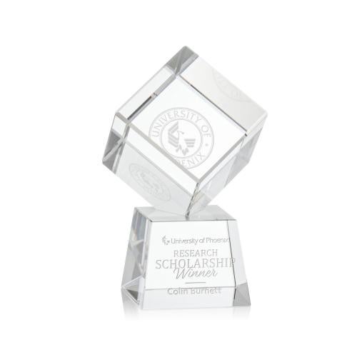 Awards and Plaques - Crystal Trophies - Klein on Small Base Clear Square / Cube Crystal Trophy