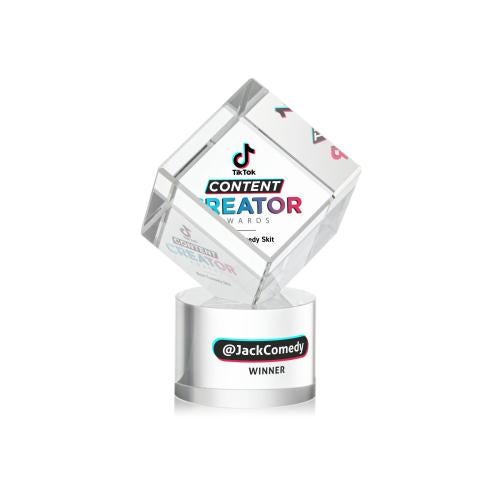 Awards and Plaques - Crystal Trophies - Klein Full Color on Round Base Clear Square / Cube Crystal Trophy
