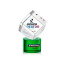 Klein Full Color on Round Base Green Square / Cube Crystal Trophy