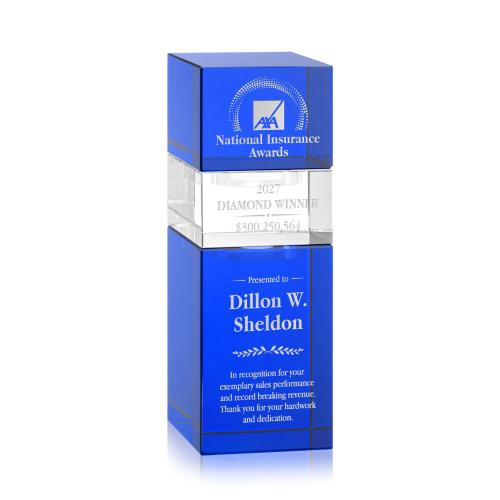 Awards and Plaques - Crystal Trophies - Tofino Stacker Blue Towers Crystal Trophy