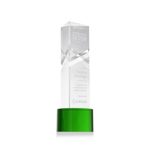 Awards and Plaques - Crystal Trophies - Groves on Round Base Green Towers Crystal Trophy