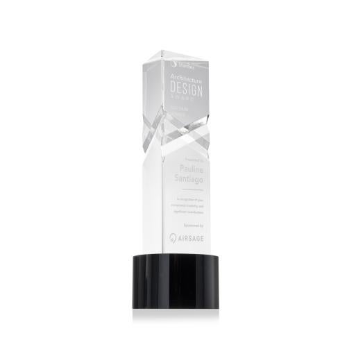 Awards and Plaques - Crystal Trophies - Groves on Round Base Black Towers Crystal Trophy