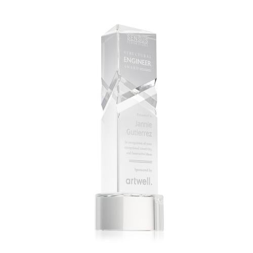 Awards and Plaques - Crystal Trophies - Groves on Half Round Base Clear Towers Crystal Trophy