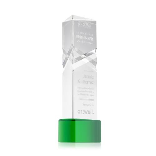 Awards and Plaques - Crystal Trophies - Groves on Half Round Base Green Towers Crystal Trophy