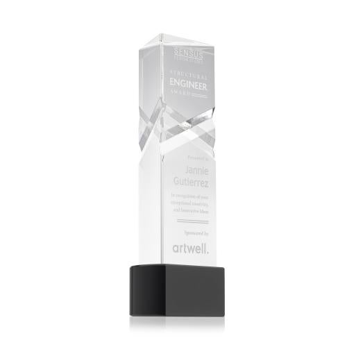 Awards and Plaques - Crystal Trophies - Groves on Half Round Base Black Towers Crystal Trophy