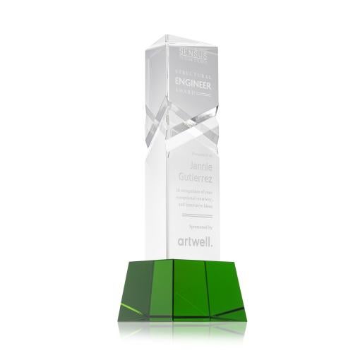 Awards and Plaques - Crystal Trophies - Groves on Small Base Green Towers Crystal Trophy
