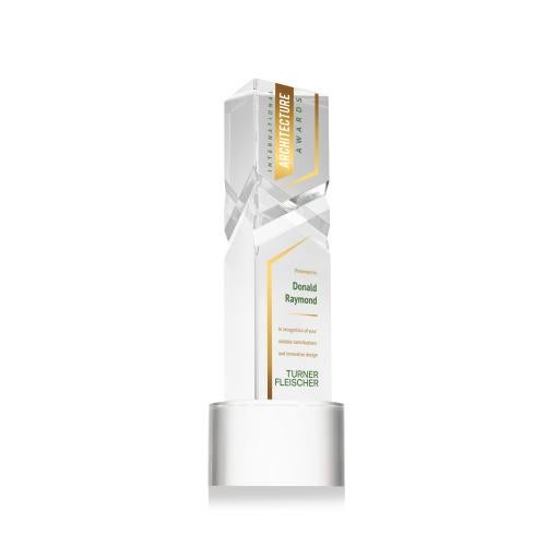 Awards and Plaques - Crystal Trophies - Groves Full Color on Round Base Clear Towers Crystal Trophy