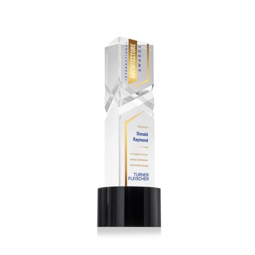 Awards and Plaques - Crystal Trophies - Groves Full Color on Round Base Black Towers Crystal Trophy