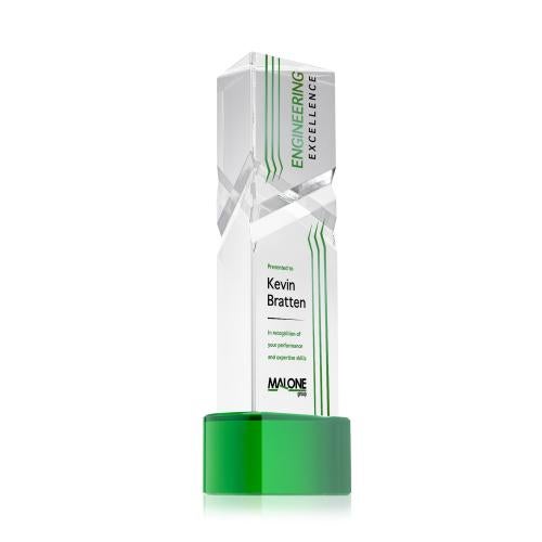 Awards and Plaques - Crystal Trophies - Groves Full Color on Half Round Base Green Towers Crystal Trophy