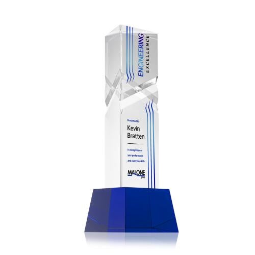Awards and Plaques - Crystal Trophies - Groves Full Color on Small Base Blue Towers Crystal Trophy
