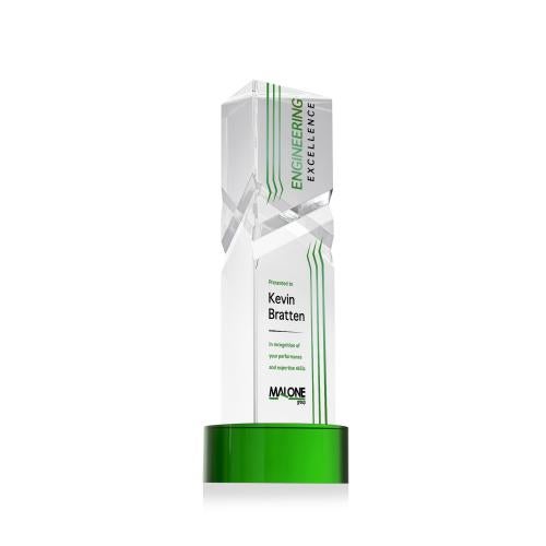 Awards and Plaques - Crystal Trophies - Groves Full Color on Lockwood Base Green Towers Crystal Trophy