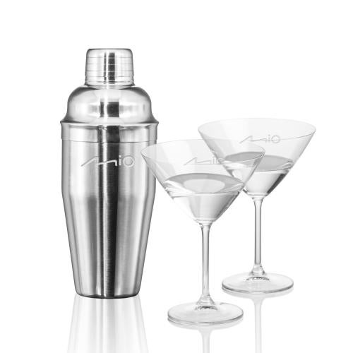 Custom Barware Glasses - Cocktail Glasses - Barrera Shaker & Flynn Martini Set