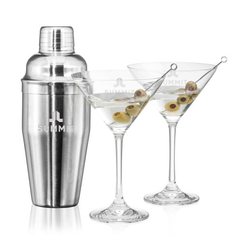 Custom Barware Glasses - Cocktail Glasses - Barrera Shaker & Robles Martini Set