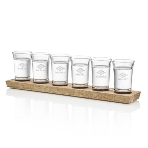 Custom Barware Glasses - Shot Glasses - Shot Glasses Set on Miller - Deep Etch