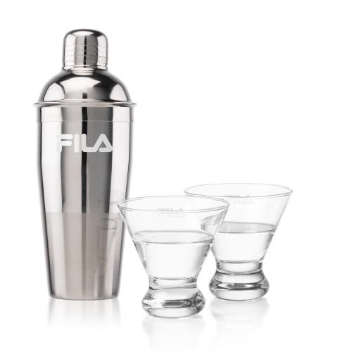 Custom Barware Glasses - Cocktail Glasses - Catania Shaker & Steele Martini Set