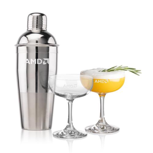 Custom Barware Glasses - Cocktail Glasses - Catania Shaker & Mauritius Cocktail Set