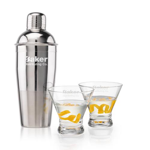 Custom Barware Glasses - Cocktail Glasses - Catania Shaker & Lujan Martini Set