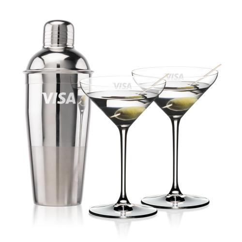 Custom Barware Glasses - Cocktail Glasses - Catania Shaker & RIEDEL Martini Set