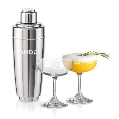 Custom Barware Glasses - Cocktail Glasses - Pescara Shaker & Mauritius Cocktail Set