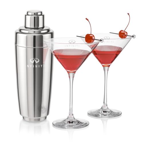 Custom Barware Glasses - Cocktail Glasses - Pescara Shaker & Santiago Martini Set