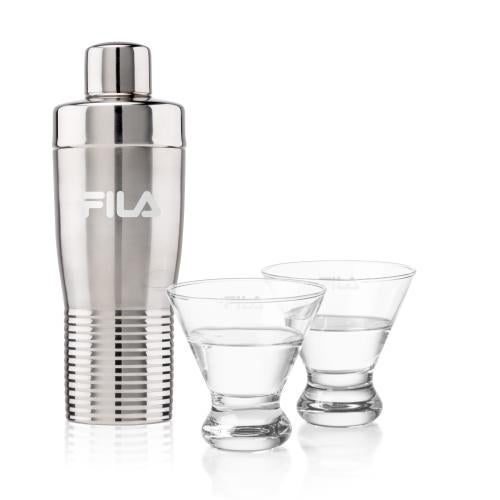 Custom Barware Glasses - Cocktail Glasses - Genoa Shaker & Steele Martini Set