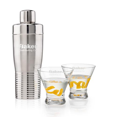 Custom Barware Glasses - Cocktail Glasses - Genoa Shaker & Lujan Martini Set
