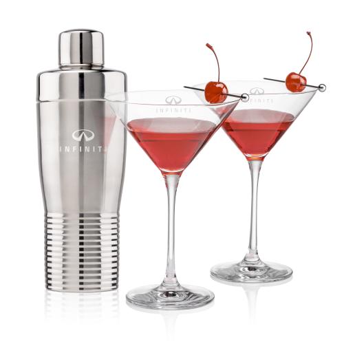 Custom Barware Glasses - Cocktail Glasses - Genoa Shaker & Santiago Martini Set