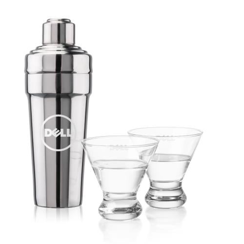 Custom Barware Glasses - Cocktail Glasses - Milano Shaker & Steele Martini Set
