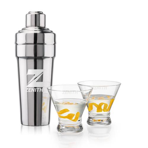 Custom Barware Glasses - Cocktail Glasses - Milano Shaker & Lujan Martini Set