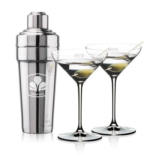 Custom Barware Glasses - Cocktail Glasses - Milano Shaker & RIEDEL Martini Set