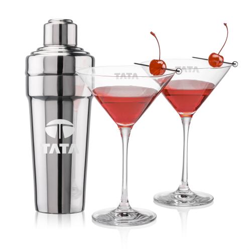 Custom Barware Glasses - Cocktail Glasses - Milano Shaker & Santiago Martini Set