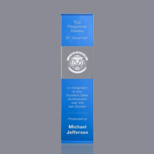 Awards and Plaques - Crystal Trophies - Price Tower 3D Sky Blue Towers Crystal Trophy