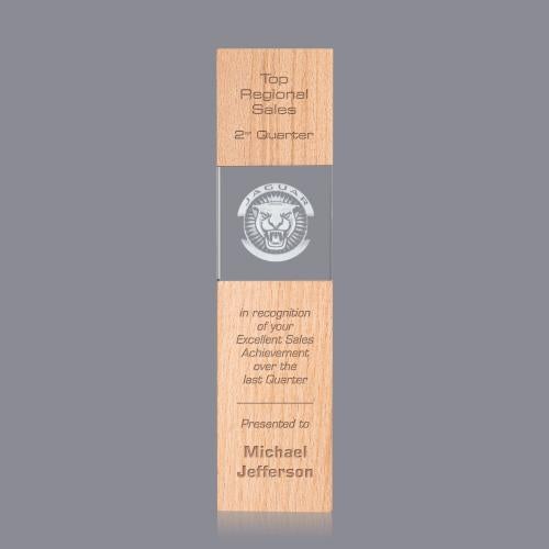 Awards and Plaques - Crystal Trophies - Price Tower 3D Beechwood Towers Wood Trophy
