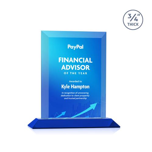 Awards and Plaques - Crystal Trophies - Hinton Full Color Blue Rectangle Crystal Trophy