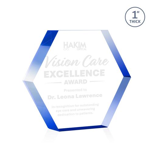 Awards and Plaques - Acrylic Trophies - Markville Hexagon Blue Acrylic Trophy