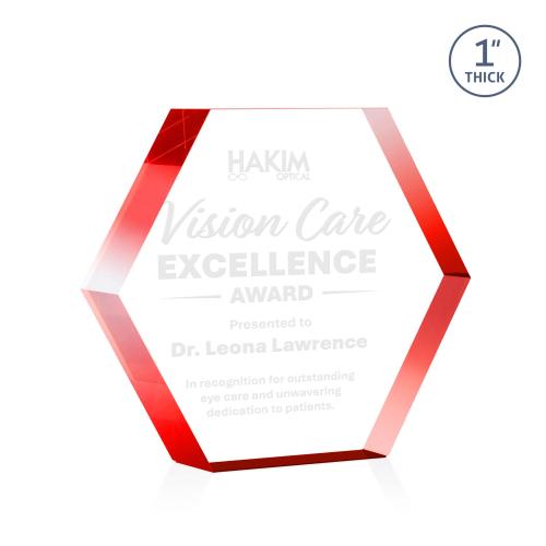 Awards and Plaques - Acrylic Trophies - Markville Hexagon Red Acrylic Trophy