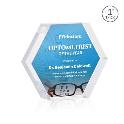 Awards and Plaques - Acrylic Trophies - Markville Hexagon Full Color Dillon Sided Clear Acrylic Trophy