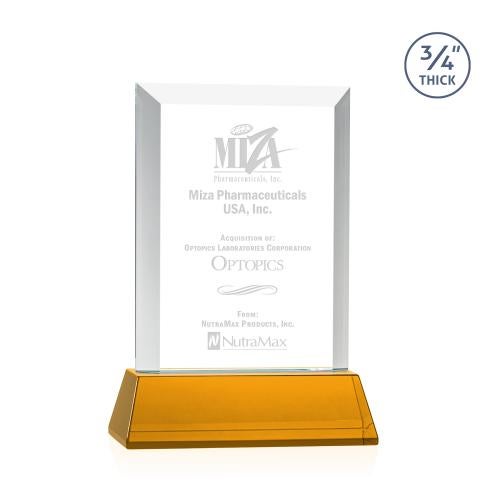 Awards and Plaques - Crystal Trophies - Hinton on Helton Amber Rectangle Crystal Trophy