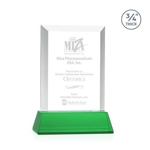 Awards and Plaques - Crystal Trophies - Hinton on Helton Green Rectangle Crystal Trophy