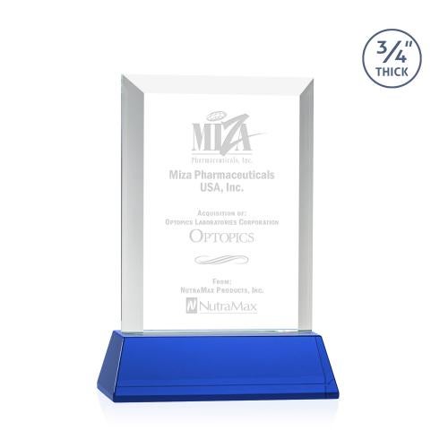 Awards and Plaques - Crystal Trophies - Hinton on Helton Blue Rectangle Crystal Trophy