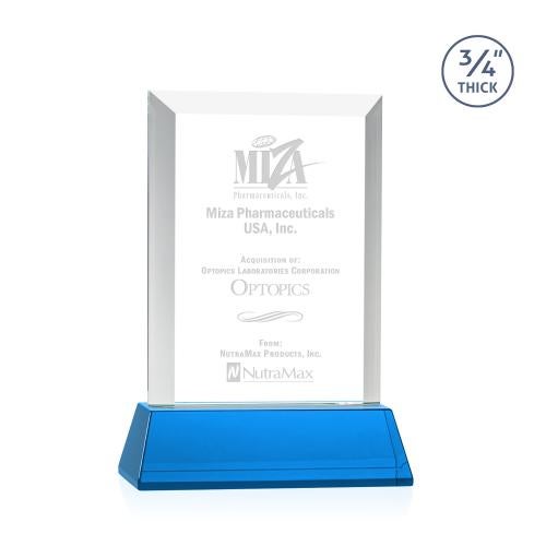Awards and Plaques - Crystal Trophies - Hinton on Helton Sky Blue Rectangle Crystal Trophy