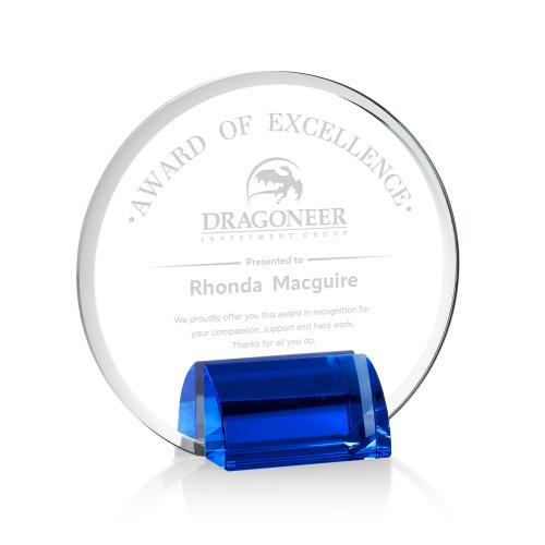 Awards and Plaques - Crystal Trophies - Gaston Blue Circle Crystal Trophy