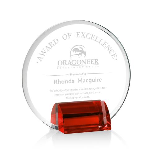 Awards and Plaques - Crystal Trophies - Gaston Red Circle Crystal Trophy